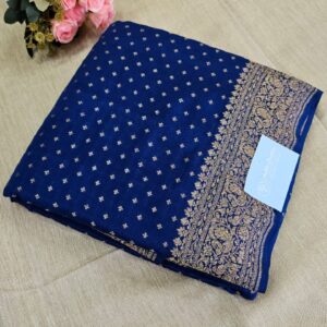 Royal Blue Floral Zari Saree