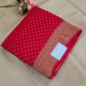 Rich Red Golden Floral Zari Saree