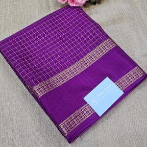 Rich Purple Golden Checks Mysore Crepe Saree