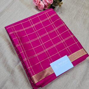 Rani Pink Golden Check Mysore Silk Saree