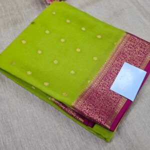 Parrot Green & Wine Purple Zari Silk Saree Mysore Crepe Silk Saree