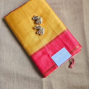 Elegant Mustard Yellow Saree with Pink Border and Tassels
