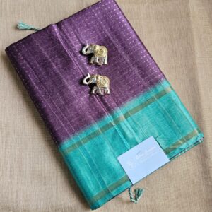 Elegant Purple Saree with Aqua Blue Border and Tassels