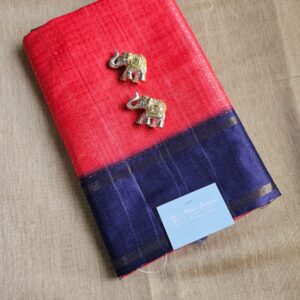 Elegant Coral Red Saree with Navy Blue Border