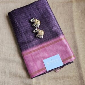 Elegant Deep Purple Saree with Blush Pink Border and Tassels